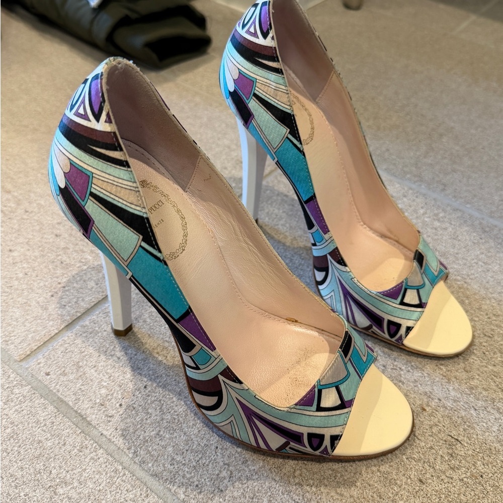 Emilio Pucci Blue and Purple Peep-Toe Sandals